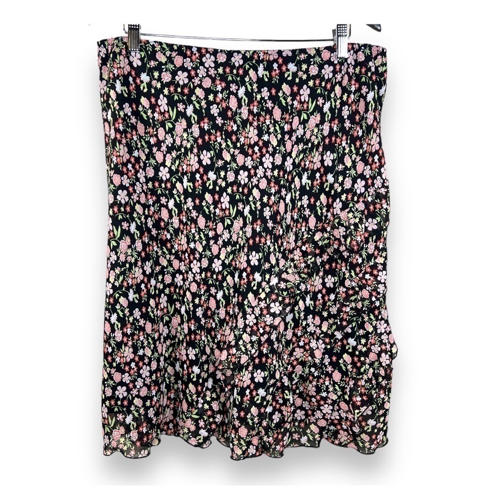 XL y2k Era Carole Little Black Floral Print Skirt Classic Colorful